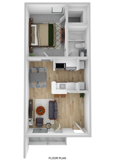 Floor plan for 1 bed, 1 bath, 517 sqft